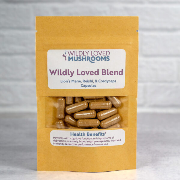 wildly loved blend mushroom capsules in bag
